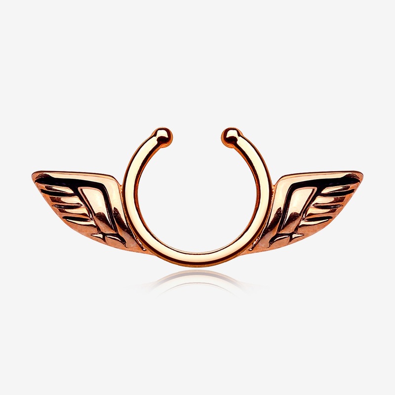 A Pair of Rose Gold Angel Wings Clip On Non-Piercing Nipple Shield Ring