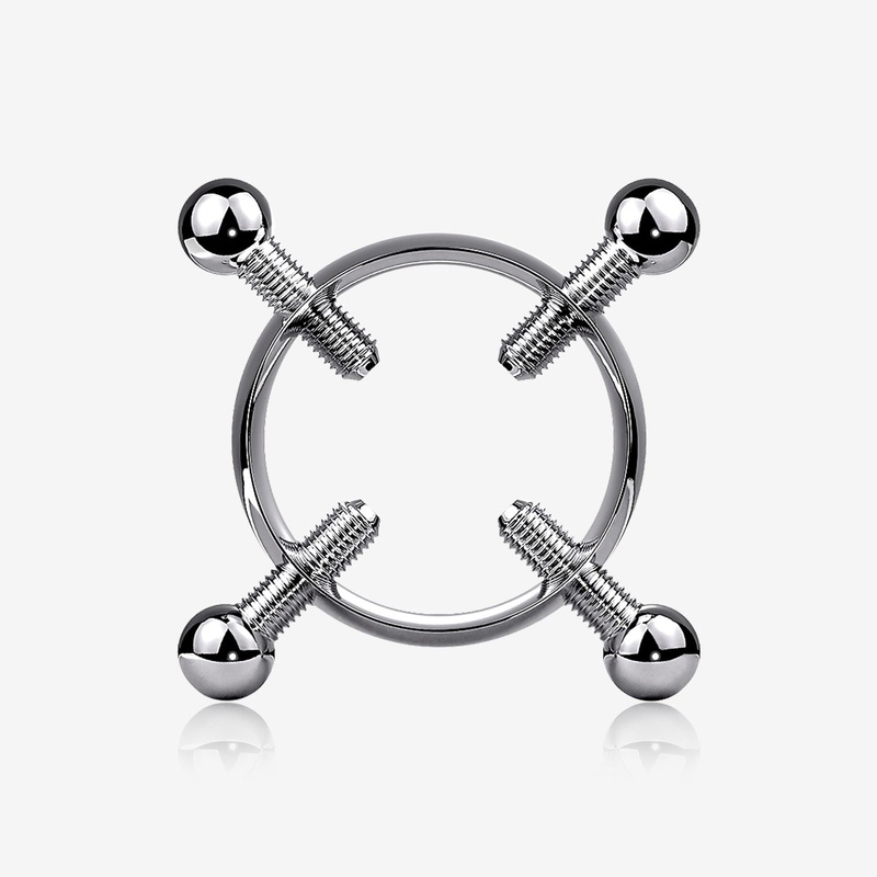 A Pair of Steel Non-Piercing Adjustable Screw Clamp Nipple Ring