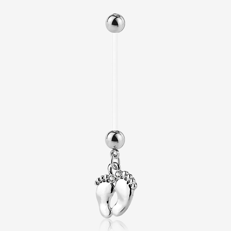 Baby Feet Sparkle Dangle Bio-Flex Pregnancy Belly Button Ring