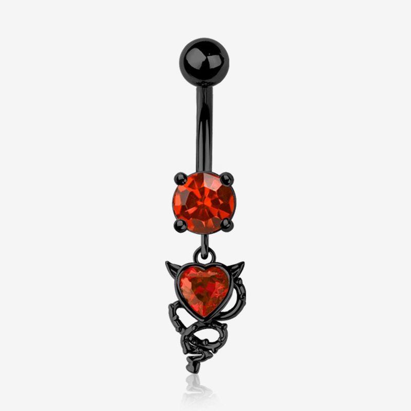 Blackline Tailed Devil’s Heart Sparkle Dangle Belly Button Ring