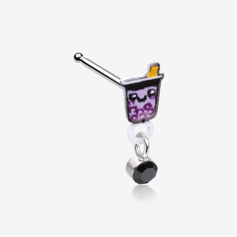 Cute Boba Tapioca Drink Sparkle Dangle Nose Stud Ring 20 GA (0.8mm), 9/32″ (7mm)