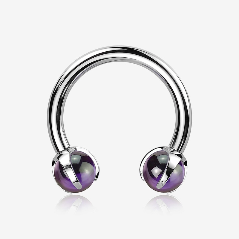Implant Grade Titanium Amethyst Stone Ball Claw Prong Internally Threaded Horseshoe Barbell