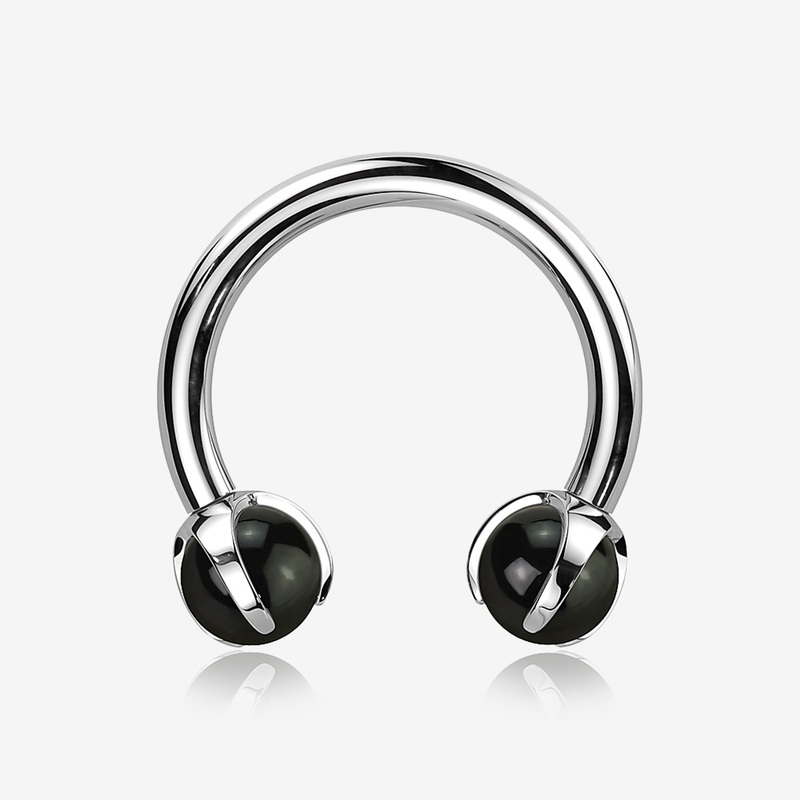 Implant Grade Titanium Black Onyx Stone Ball Claw Prong Internally Threaded Horseshoe Barbell