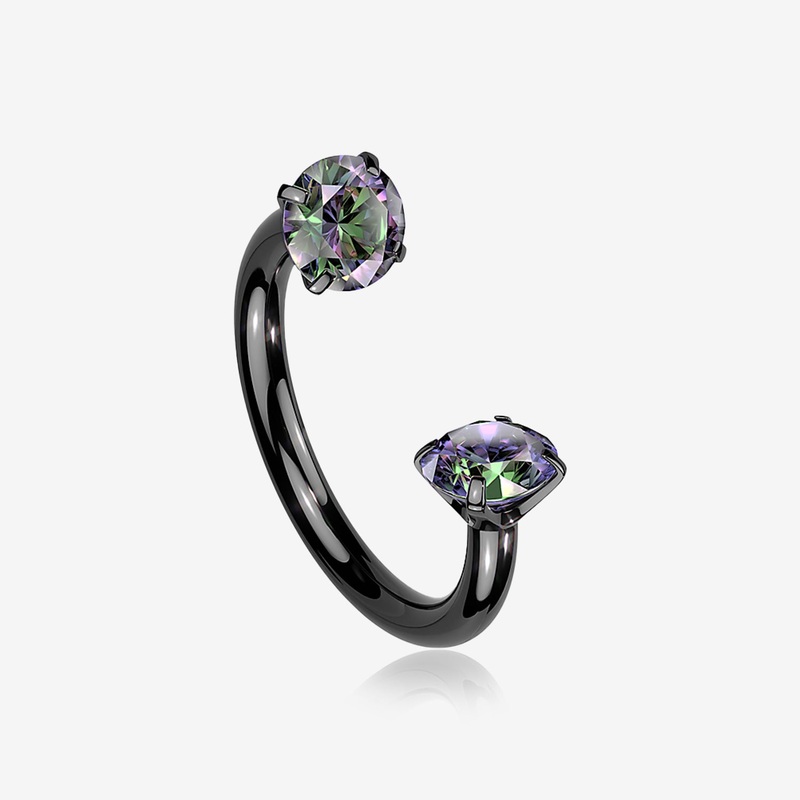 Implant Grade Titanium Blackline Prong Gem Sparkle Internally Threaded Horseshoe Barbell
