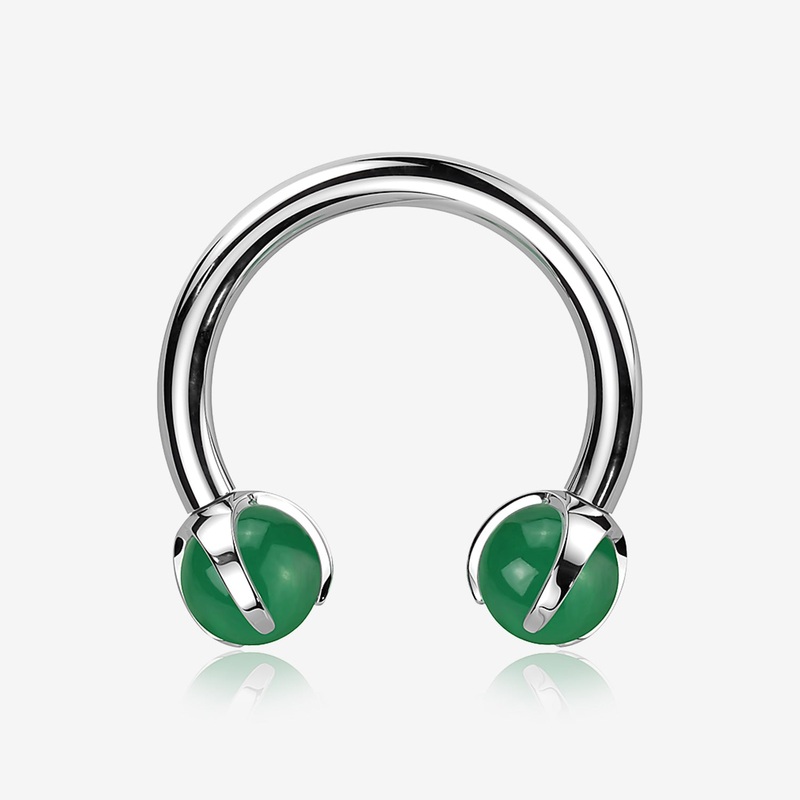 Implant Grade Titanium Green Jade Stone Ball Claw Prong Internally Threaded Horseshoe Barbell