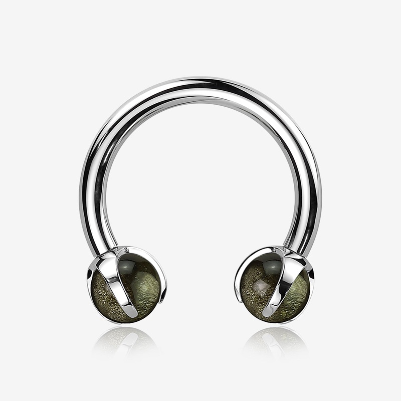 Implant Grade Titanium Obsidian Stone Ball Claw Prong Internally Threaded Horseshoe Barbell