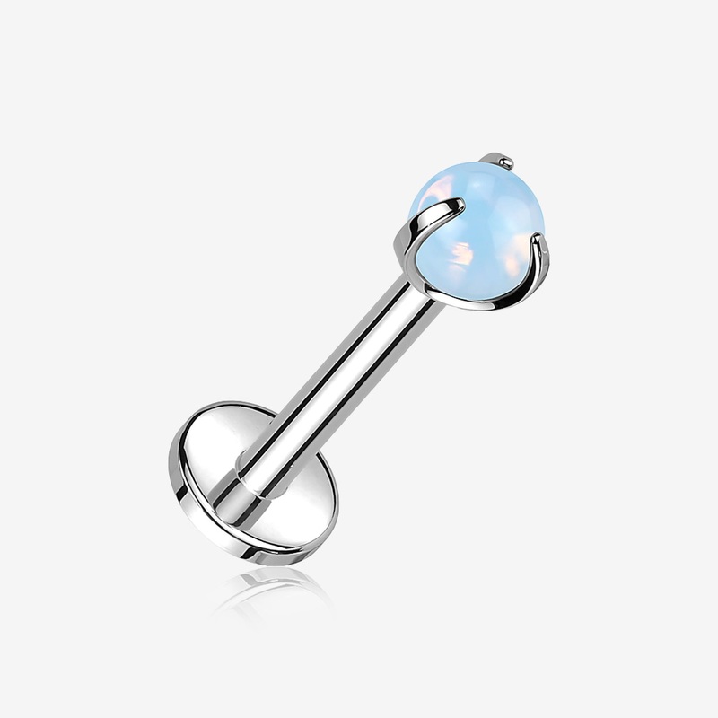 Implant Grade Titanium Opalite Stone Ball Claw Prong Internally Threaded Flat Back Labret