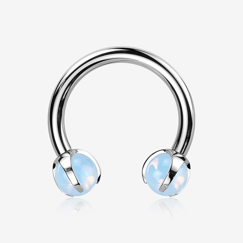 Implant Grade Titanium Opalite Stone Ball Claw Prong Internally Threaded Horseshoe Barbell