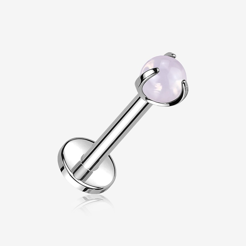 Implant Grade Titanium Pink Opalite Stone Ball Claw Prong Internally Threaded Flat Back Labret