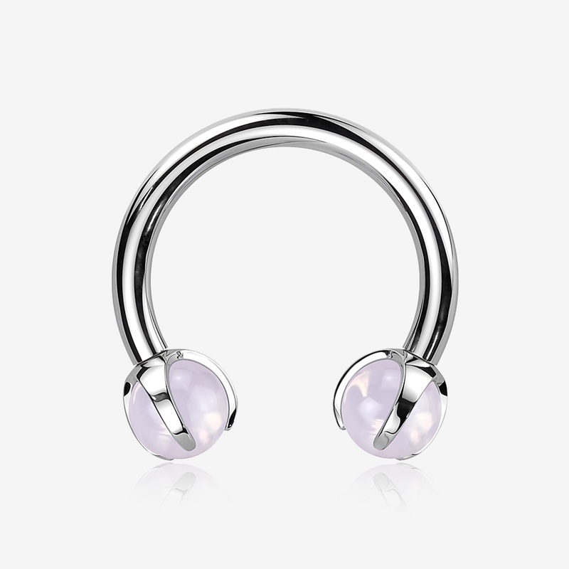 Implant Grade Titanium Pink Opalite Stone Ball Claw Prong Internally Threaded Horseshoe Barbell