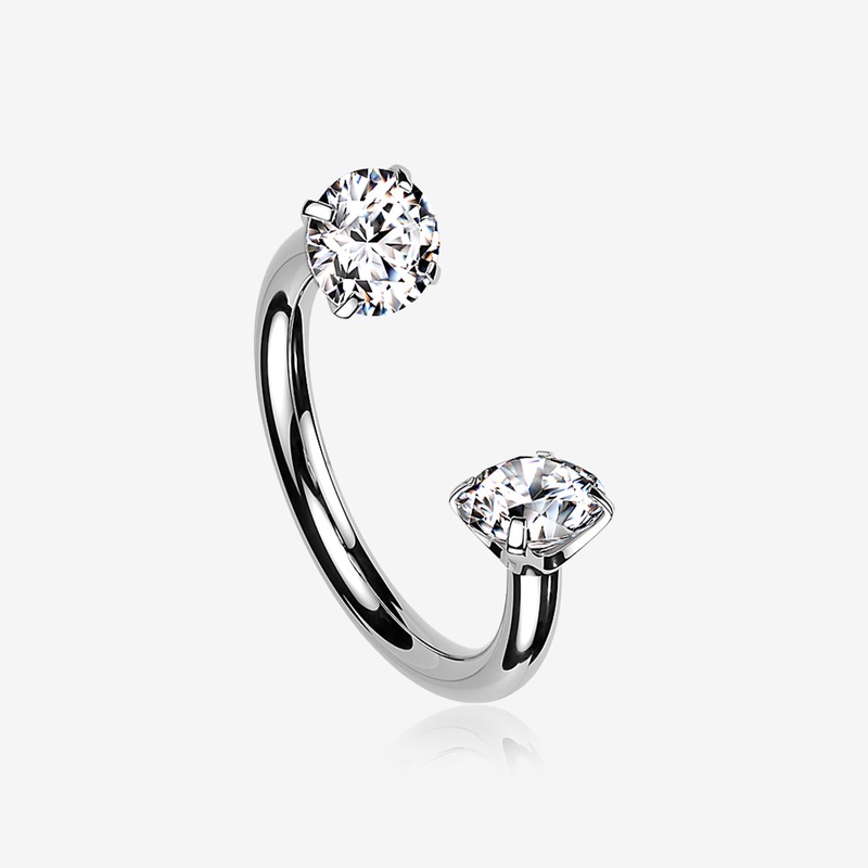 Implant Grade Titanium Prong Gem Sparkle Internally Threaded Horseshoe Barbell 16 GA (1.2mm), 5/16″ (8mm), Gem: 3mm