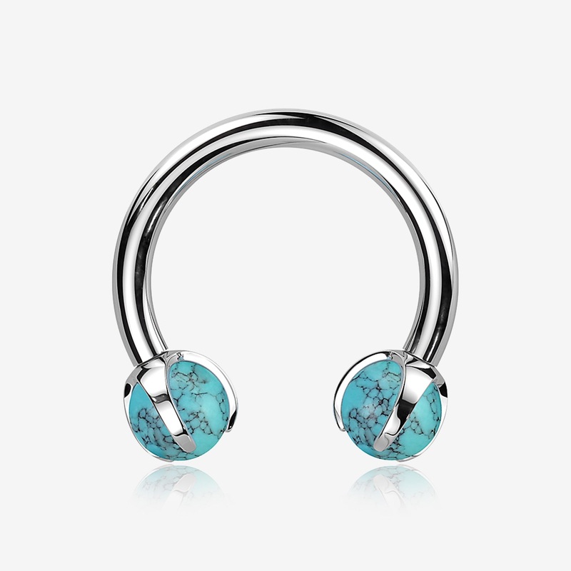 Implant Grade Titanium Turquoise Stone Ball Claw Prong Internally Threaded Horseshoe Barbell