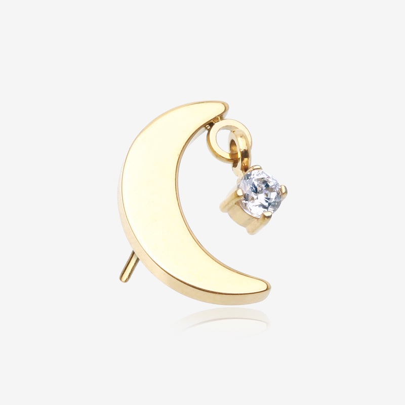 Pure24K Implant Grade Titanium OneFit Threadless Crescent Moon Sparkle Dangle Top Part