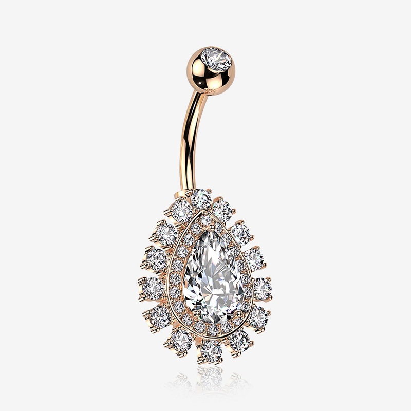 Rose Gold Brilliant Teardrop Grand Sparkle Belly Button Ring