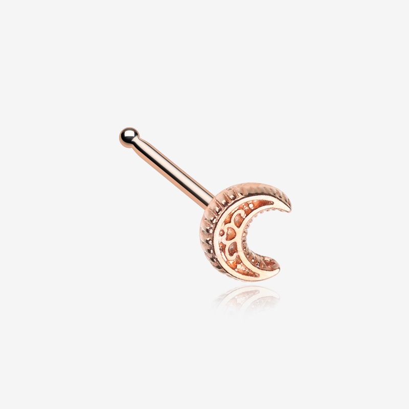 Rose Gold Crescent Moon Filigree Nose Stud Ring