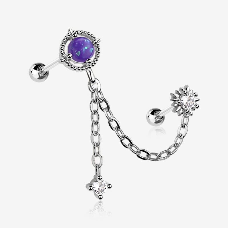 Starburst Sparkle Opalescent Orbit Chained Cartilage Barbell Earring
