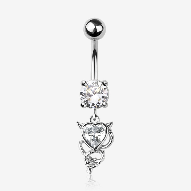 Tailed Devil’s Heart Sparkle Dangle Belly Button Ring