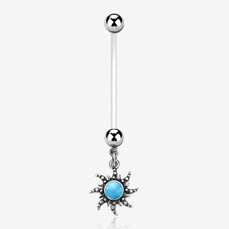 Vintage Tribal Turquoise Sun Dangle Bio-Flex Pregnancy Belly Button Ring