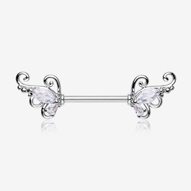 A Pair of Luscious Sparkle Butterfly Elegance Nipple Barbell 14 GA (1.6mm), 1/2″ (12mm)