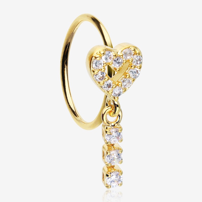 Golden Sparkle Heart Loop Dangle Gem Drop Bendable Hoop Ring 20 GA (0.8mm), 5/16″ (8mm)