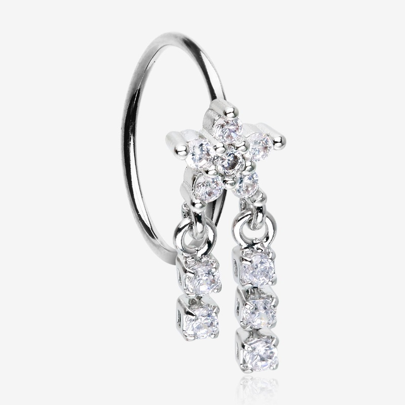 Sparkle Flower Dangle Gem Drop Bendable Hoop Ring 20 GA (0.8mm), 5/16″ (8mm)