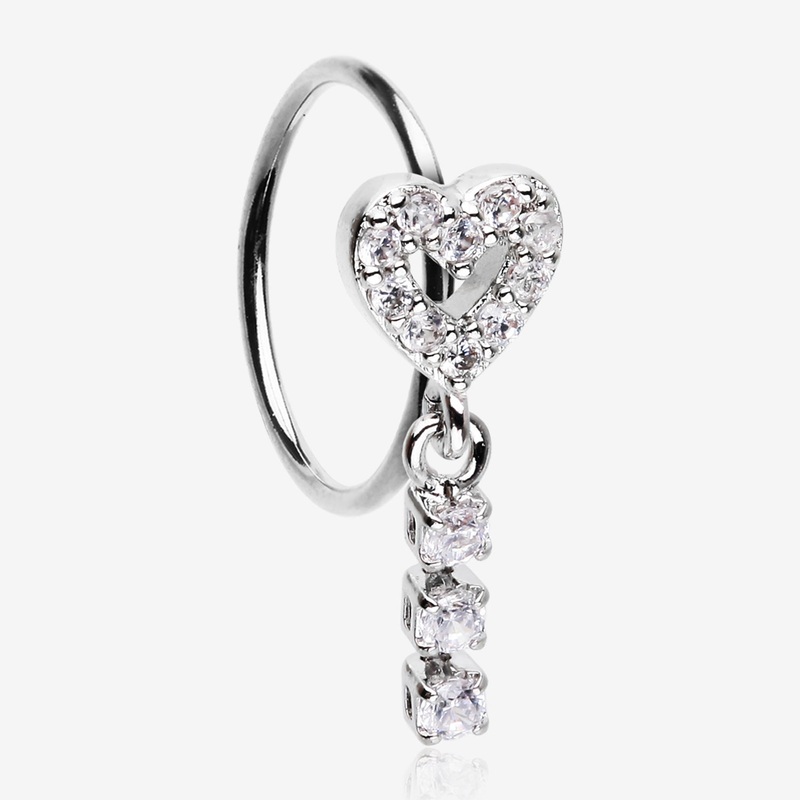 Sparkle Heart Loop Dangle Gem Drop Bendable Hoop Ring 20 GA (0.8mm), 5/16″ (8mm)