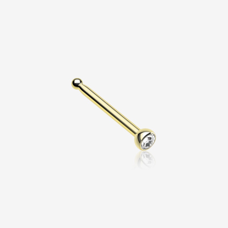 Golden Press Fit Gem Top Steel Nose Stud Ring 20 GA (0.8mm), 9/32″ (7mm), Ball: 1.8mm