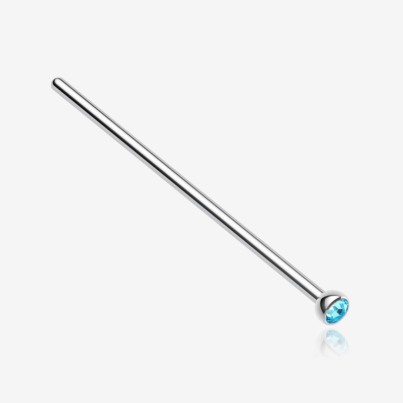 Press Fit Gem Top Steel Fishtail Nose Stud Ring 20 GA (0.8mm), 1/2″ (12mm), Ball: 1.5mm