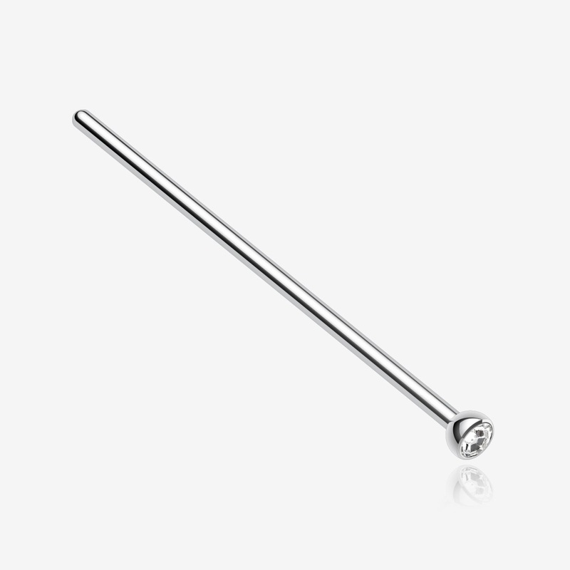 Press Fit Gem Top Steel Fishtail Nose Stud Ring 20 GA (0.8mm), 1/2″ (12mm), Ball: 1.8mm