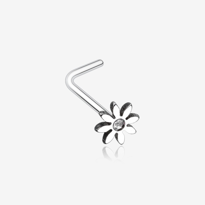 Cutesy Daisy Flower Sparkle L-Shaped Nose Ring