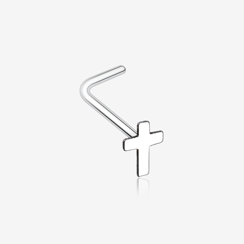 Dainty Cross Icon L-Shaped Nose Ring