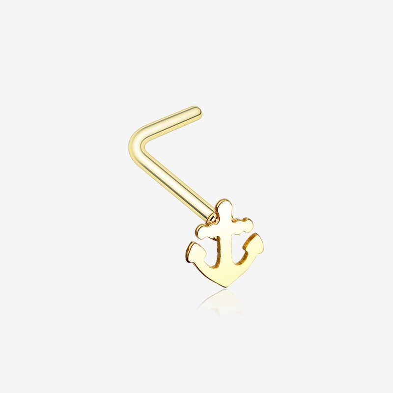Golden Dainty Anchor Icon L-Shaped Nose Ring