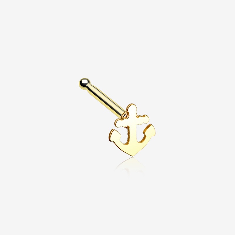 Golden Dainty Anchor Icon Nose Stud Ring