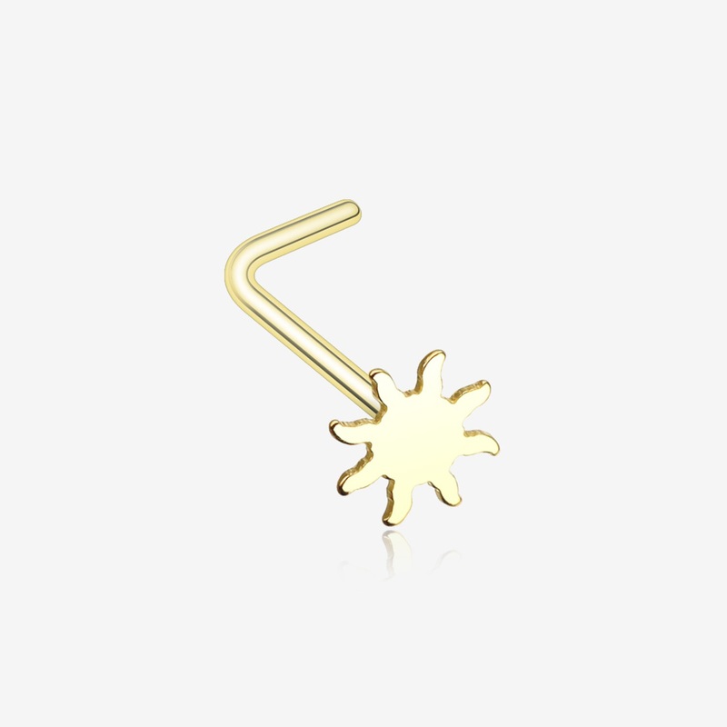 Golden Dainty Blazing Sun Icon L-Shaped Nose Ring