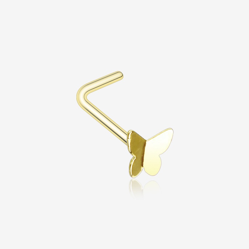 Golden Dainty Butterfly Icon L-Shaped Nose Ring