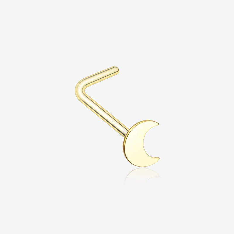 Golden Dainty Crescent Moon Icon L-Shaped Nose Ring