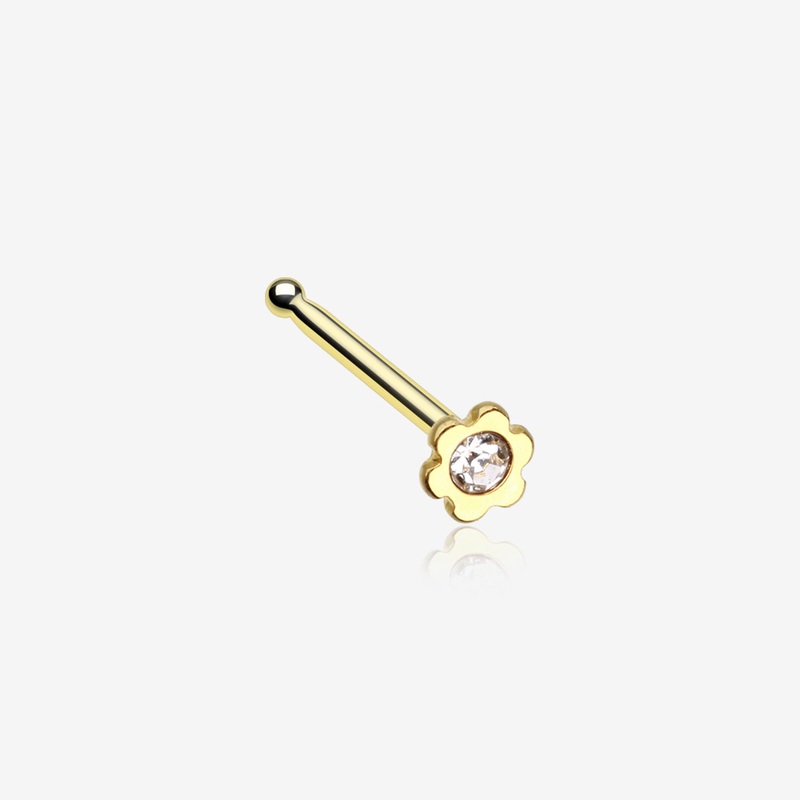 Golden Flower Icon Sparkle Nose Stud Ring