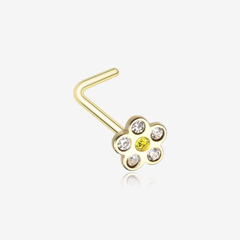Golden Flower Sparkle L-Shaped Nose Ring