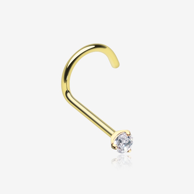 Golden Prong Set Gem Top Steel Nose Screw Ring 20 GA (0.8mm), 9/32″ (7mm), Ball: 2mm