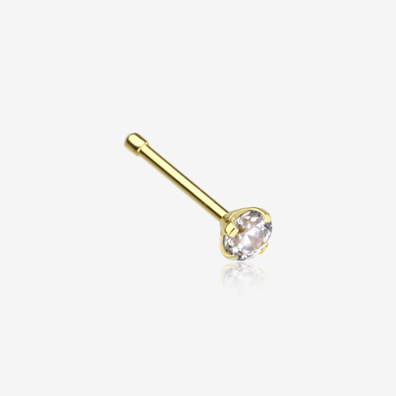 Golden Prong Set Gem Top Steel Nose Stud Ring 20 GA (0.8mm), 9/32″ (7mm), Ball: 2mm