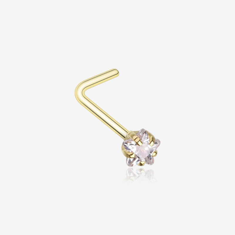Golden Star Prong Set Gem Top L-Shaped Nose Ring