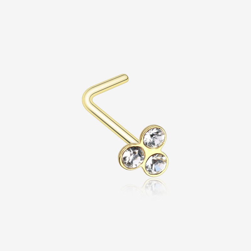Golden Trinity Gem Top L-Shaped Nose Ring