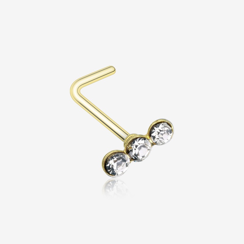 Golden Triple Linear Gem L-Shaped Nose Ring