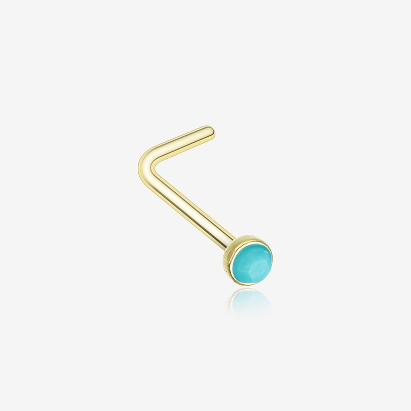 Golden Turquoise Stone L-Shaped Nose Ring