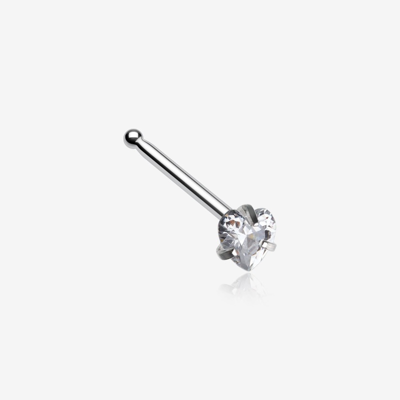 Heart Prong Set Gem Top Steel Nose Stud Ring
