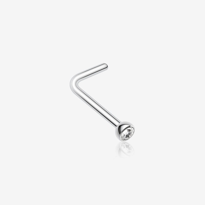 Press Fit Gem Top L-Shaped Nose Ring 20 GA (0.8mm), 9/32″ (7mm), Ball: 1.8mm