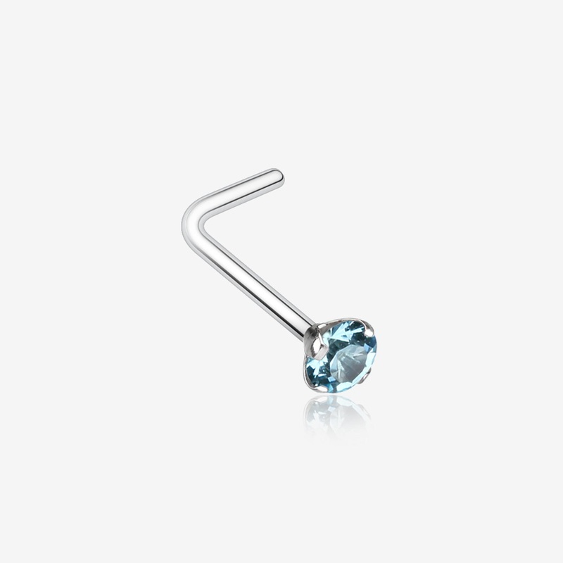 Prong Set Gem Top Steel L-Shaped Nose Ring