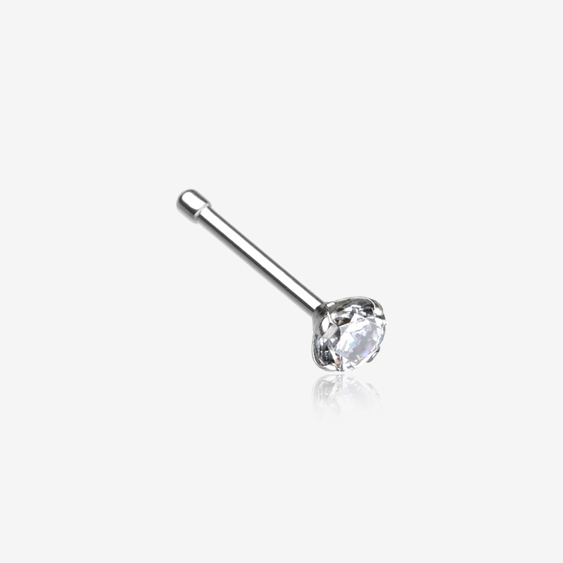 Prong Set Gem Top Steel Nose Stud Ring 20 GA (0.8mm), 9/32″ (7mm), Ball: 2mm