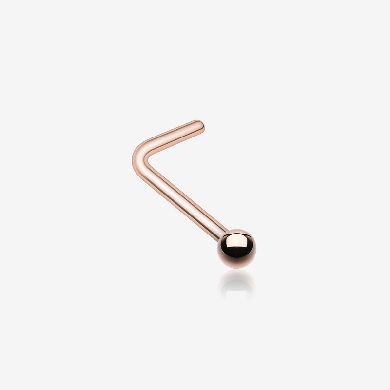 Rose Gold Ball Top Basic L-Shaped Nose Ring