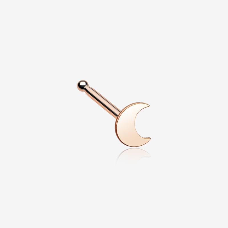 Rose Gold Dainty Crescent Moon Icon Nose Stud Ring